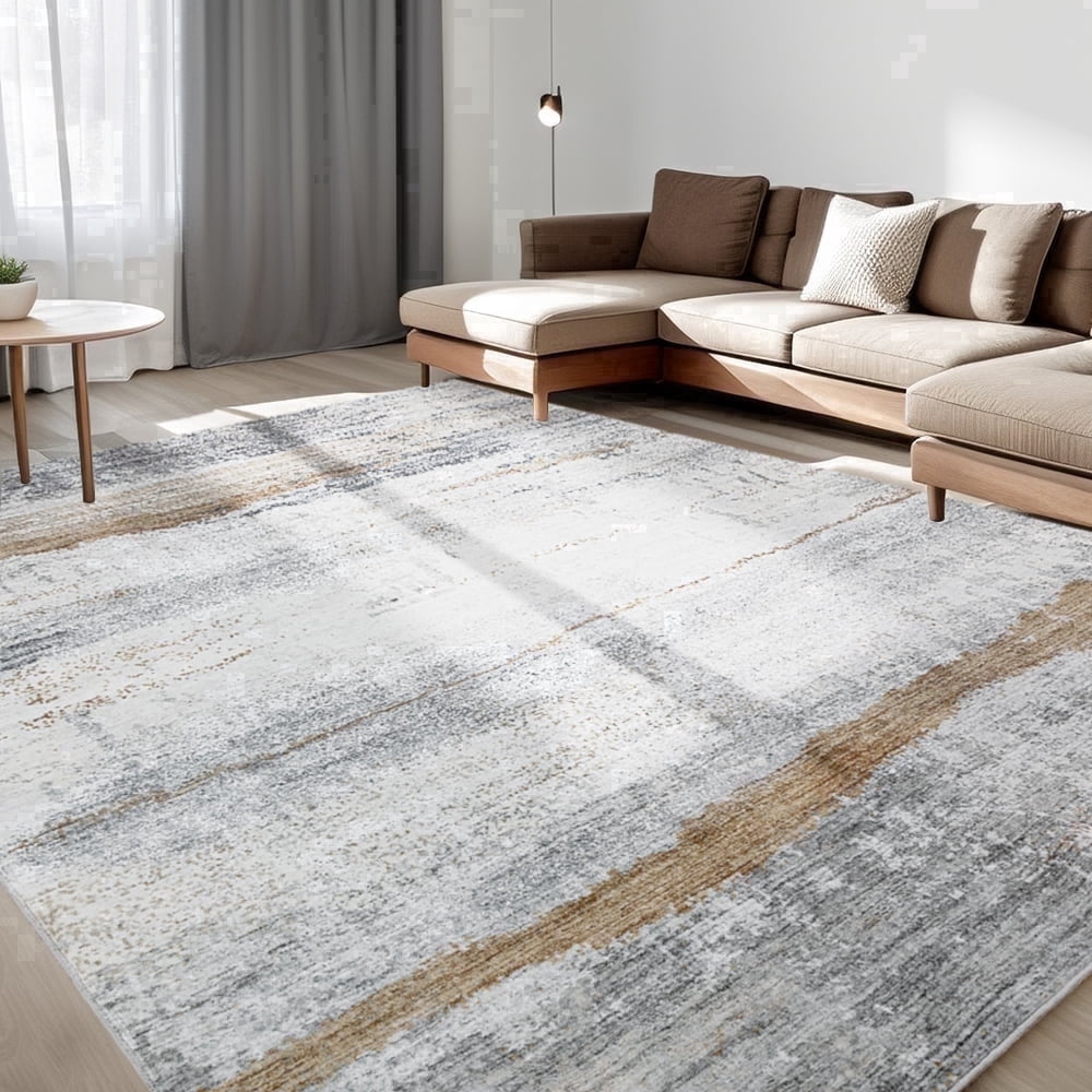 CHAKME 9'x12' Abstract Area Rugs Machine Washable Non Slip Modern Distressed Blue Grey Rust Living Room Bedroom Dining Room Office Kitchen Soft Indoor Carpet