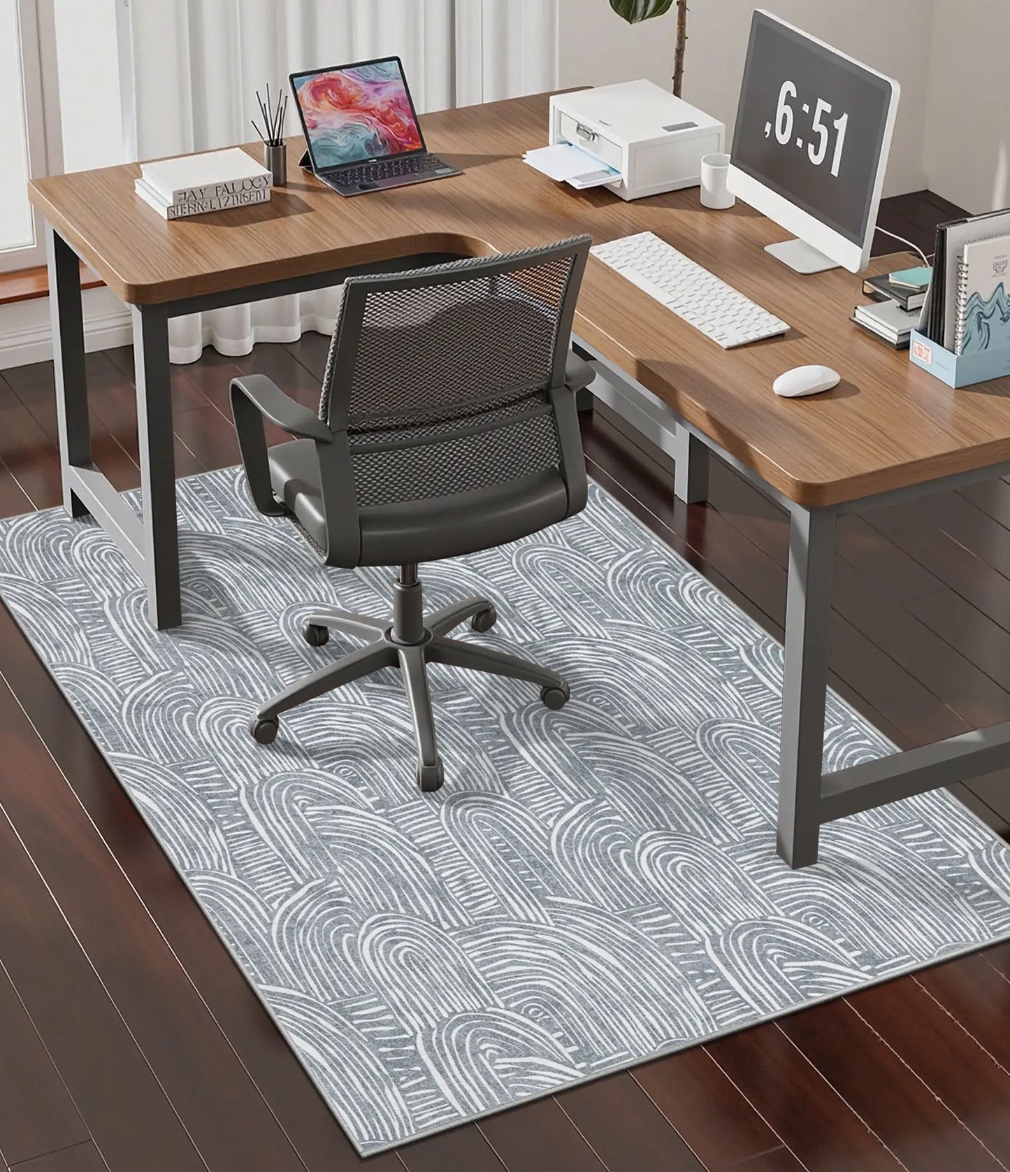 CHAKME Arched Chair Mat Hardwood Floor 36 x 48 Non Slip Washable Office Chair Mat Desk Chair Floor Protector