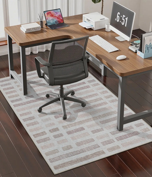 CHAKME Beige Block Chair Mat Hardwood Floor 36 x 48 Non Slip Washable Office Chair Mat Desk Chair Floor Protector