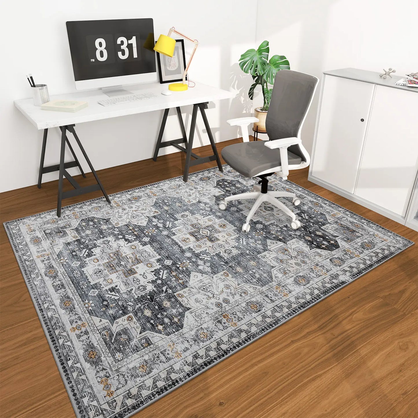 CHAKME Boho Vintage Office Chair Mat 3'x4' Non Slip Washable Easy Glide Carpet Protector Hardwood Floor Oriental Floral Desk Chair Rug