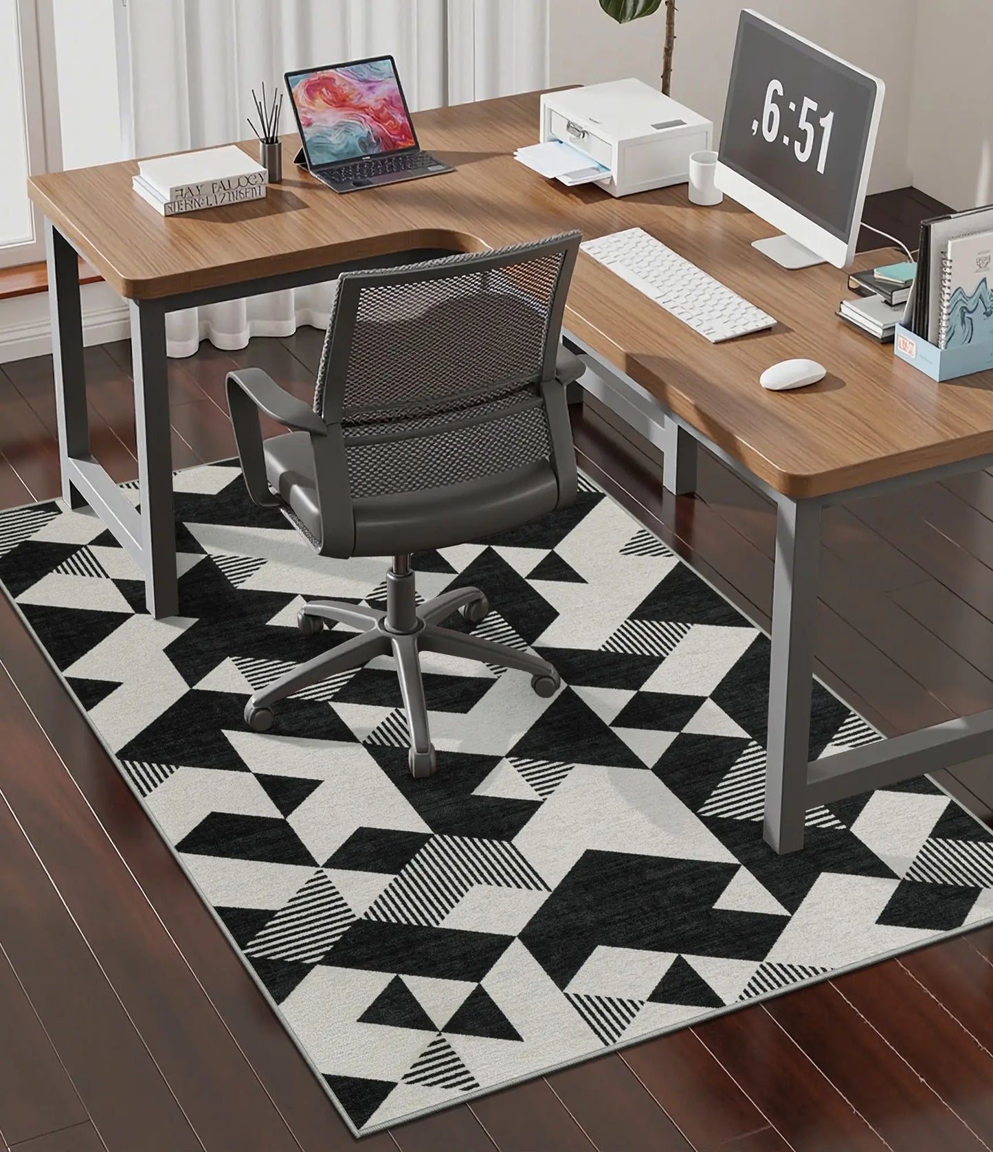 CHAKME Geometric Chair Mat Hardwood Floor 36 x 48 Non Slip Washable Office Chair Mat Desk Chair Floor Protector
