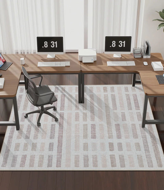 CHAKME Hardwood Floor Office Chair Mat, Non Slip Washable Floor Protector Desk Chair, 48in x 72in, Beige Block Geometric