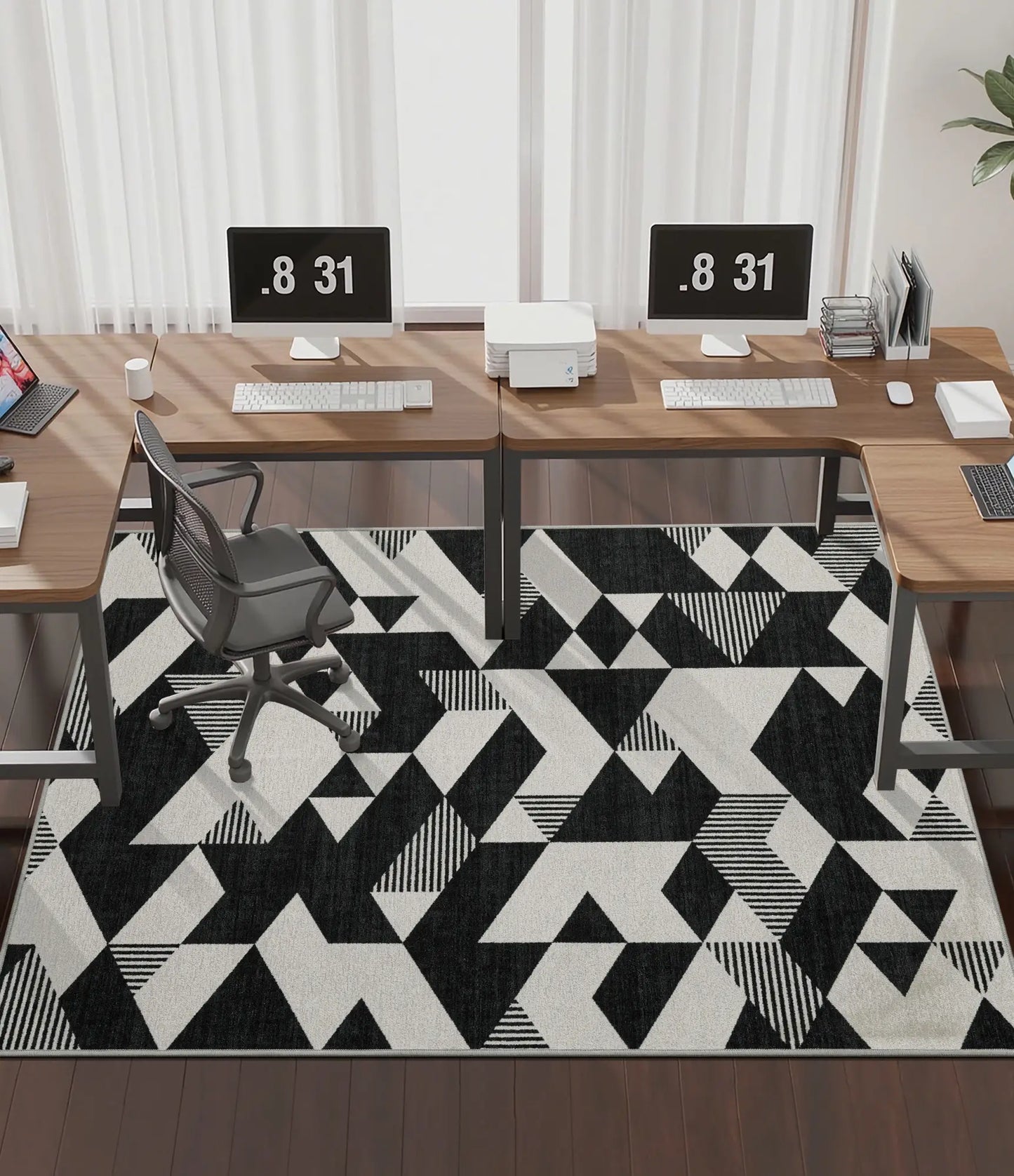 CHAKME Hardwood Floor Office Chair Mat, Non Slip Washable Floor Protector Desk Chair, 48in x 72in, Black White Geometric