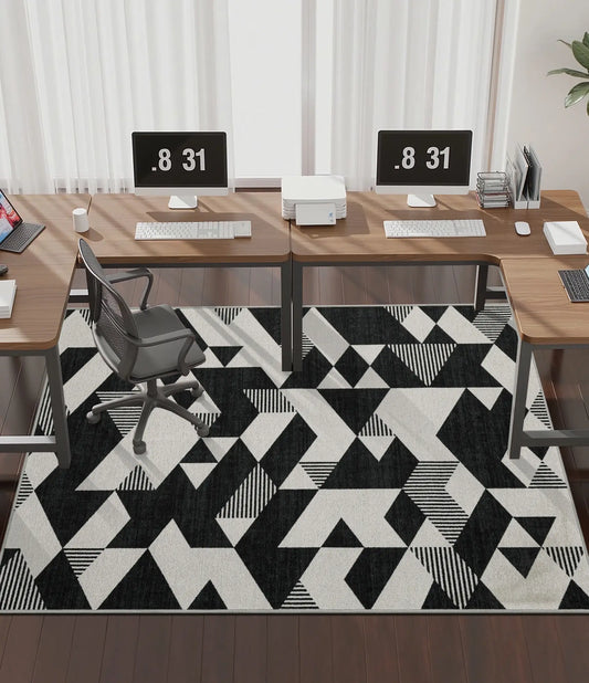 CHAKME Hardwood Floor Office Chair Mat, Non Slip Washable Floor Protector Desk Chair, 48in x 72in, Black White Geometric