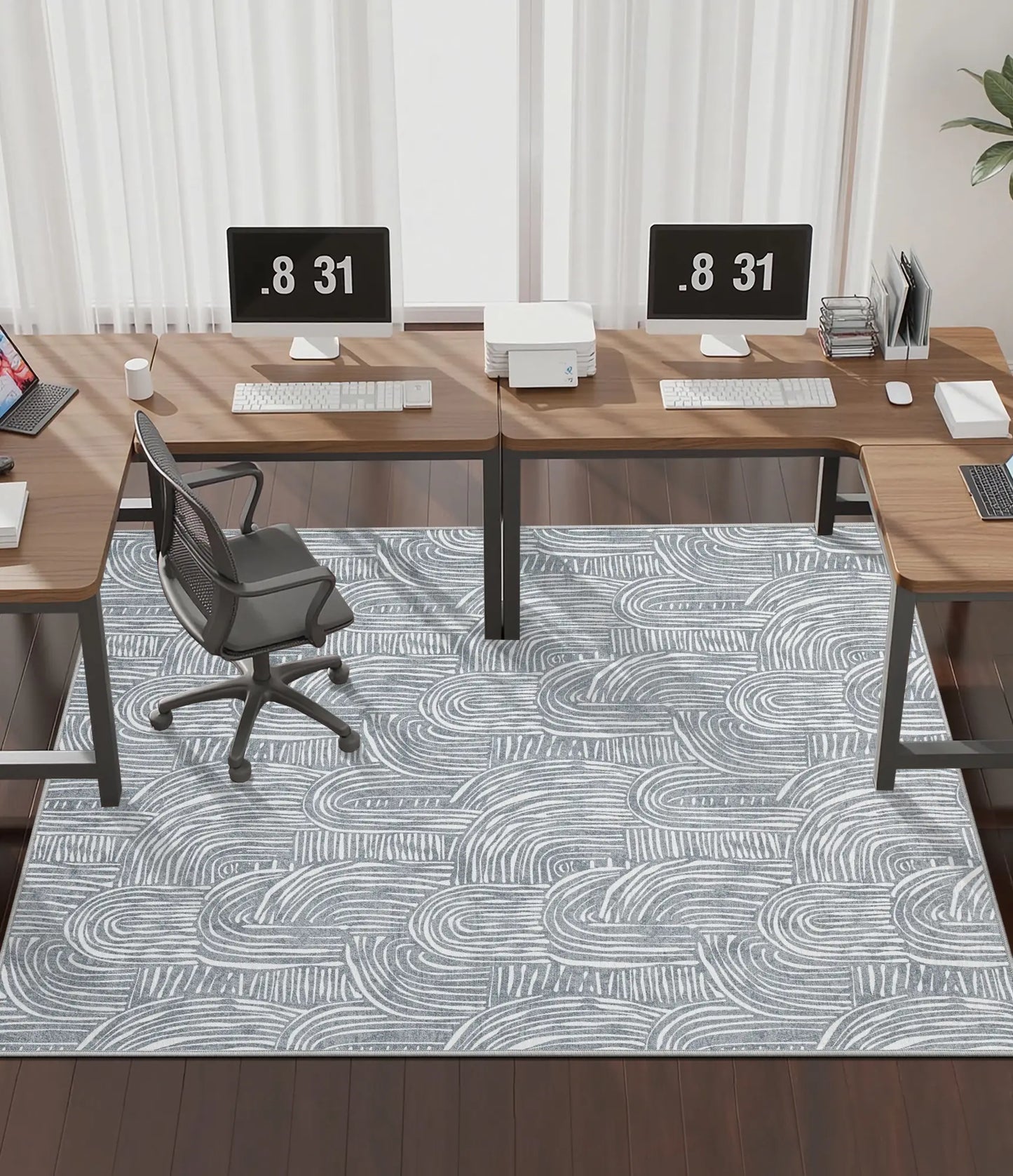 CHAKME Hardwood Floor Office Chair Mat, Non Slip Washable Floor Protector Desk Chair, 48in x 72in, Grey Arched Pattern