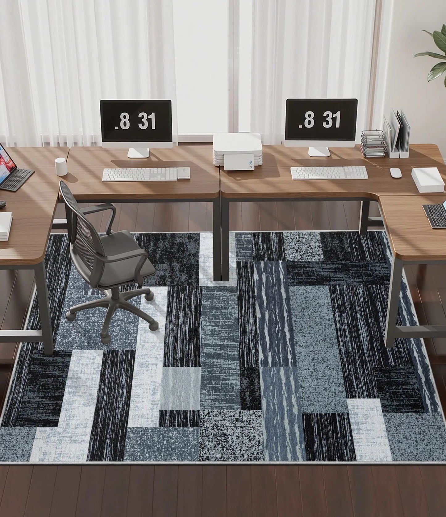 CHAKME Hardwood Floor Office Chair Mat, Non Slip Washable Floor Protector Desk Chair, 48in x 72in, Grey Patchwork