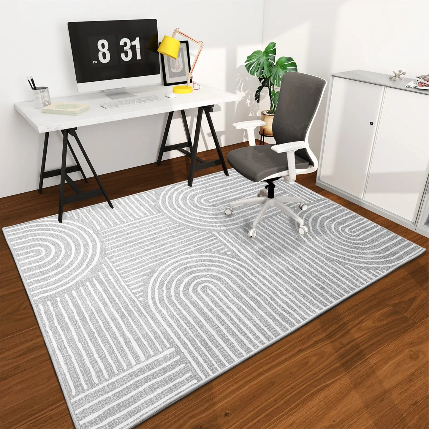 CHAKME Hardwood Floor Office Chair Mat, Non Slip Washable Floor Protector Desk Chair, 48in x 72in, Grey Wave Abstract