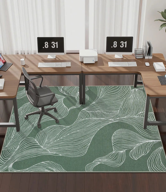 CHAKME Hardwood Floor Office Chair Mat, Non Slip Washable Floor Protector Desk Chair, 48in x 72in, Sage Green Botanical Line Art