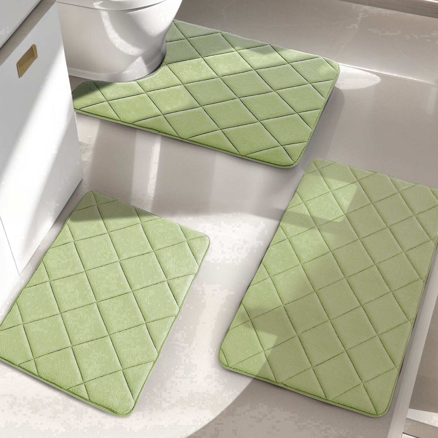 CHAKME Non-Slip 3 Piece Bathroom Rugs Set - Bath Mat for Tub, Shower, and Toilet, Rustic Lattice green