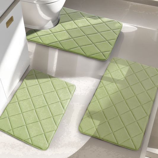 CHAKME Non-Slip 3 Piece Bathroom Rugs Set - Bath Mat for Tub, Shower, and Toilet, Rustic Lattice green