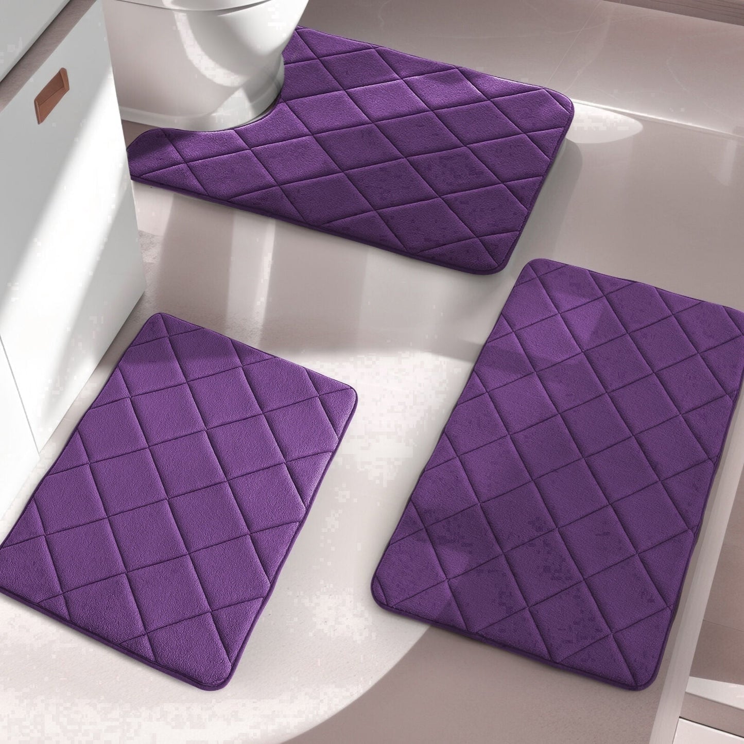 CHAKME Non-Slip 3 Piece Bathroom Rugs Set - Bath Mat for Tub, Shower, and Toilet, Rustic Lattice purple