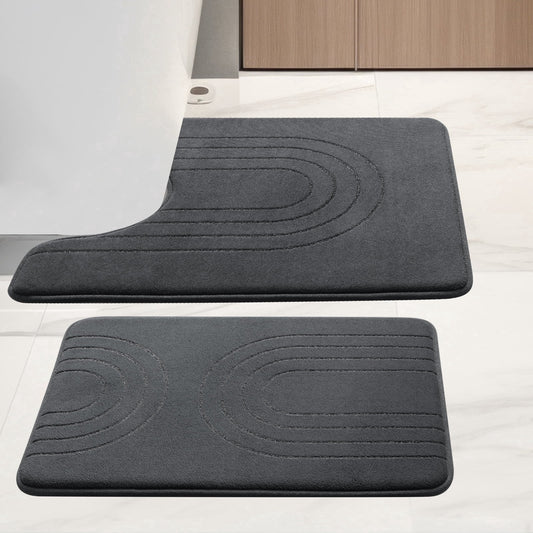 CHAKME Non Slip Memory Foam Bath Rug Set Ultra Absorbent Machine Washable Quick Dry Bathroom Floor Mat U Shape Toilet,2U Dark gray