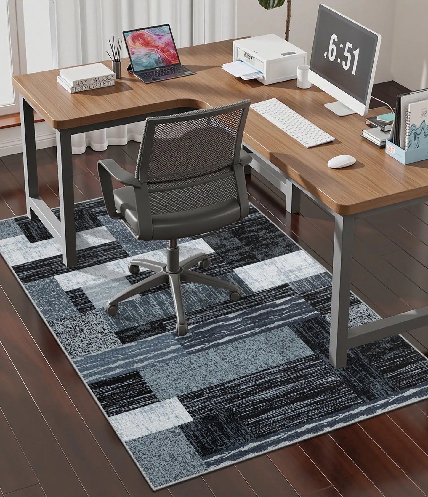 CHAKME Patchwork Chair Mat Hardwood Floor 36 x 48 Non Slip Washable Office Chair Mat Desk Chair Floor Protector