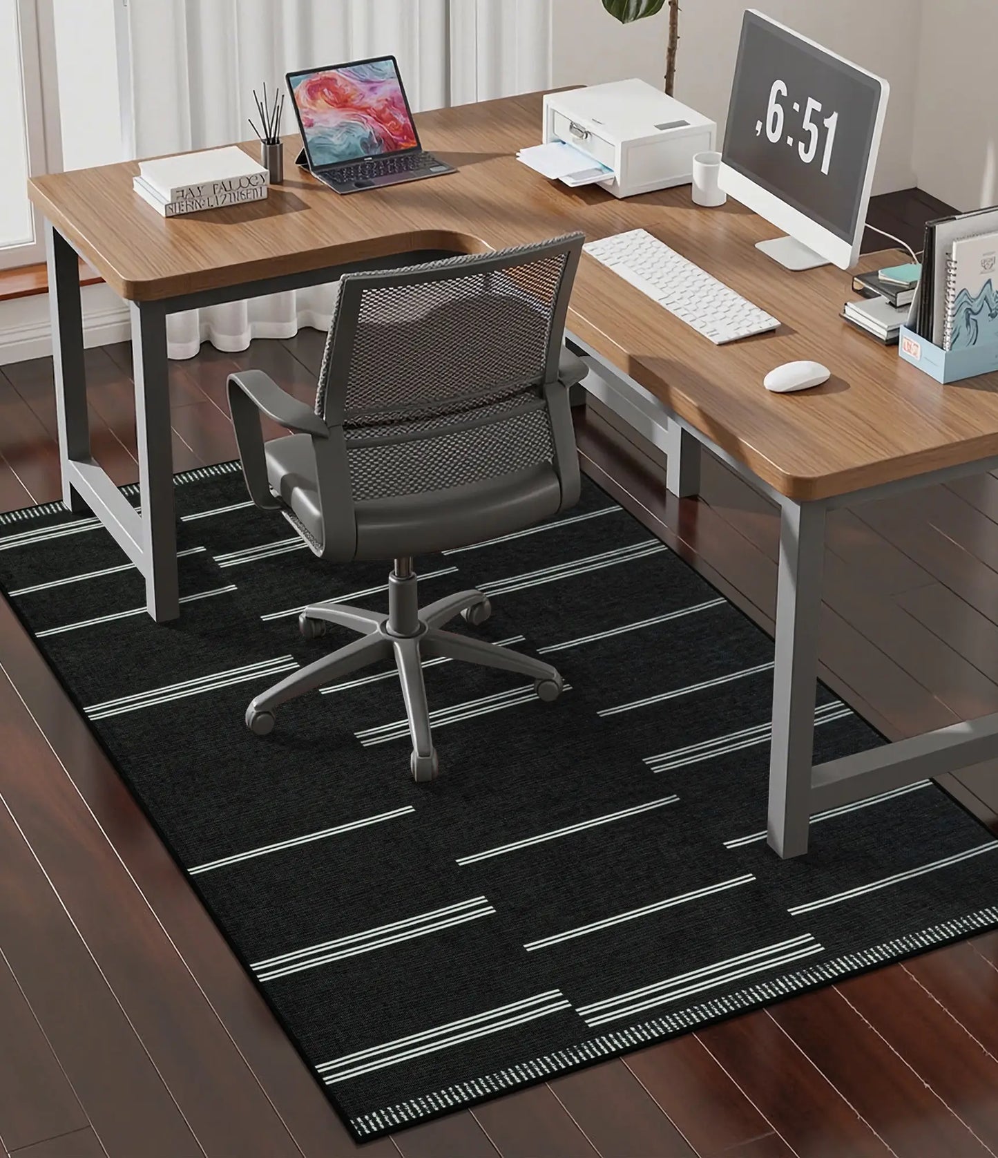 CHAKME Striped Chair Mat Hardwood Floor 36 x 48 Non Slip Washable Office Chair Mat Desk Chair Floor Protector