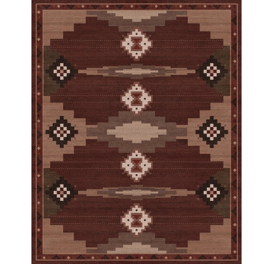 Rustic Boho 9x12 Area Rug, Washable Vintage Geometric Patchwork Rug, Soft Non-Slip Aztec Carpet for Home Office Nursery, Low Pile Foldable Floor Mat, Brown & Rust Red