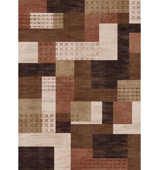 Rustic Tribal 2x3 Area Rug, Machine Washable Abstract Aztec Patchwork Carpet, Non-Skid Soft Floor Cover for Home Office Dining Room, Earth Tone Terracotta & Beige