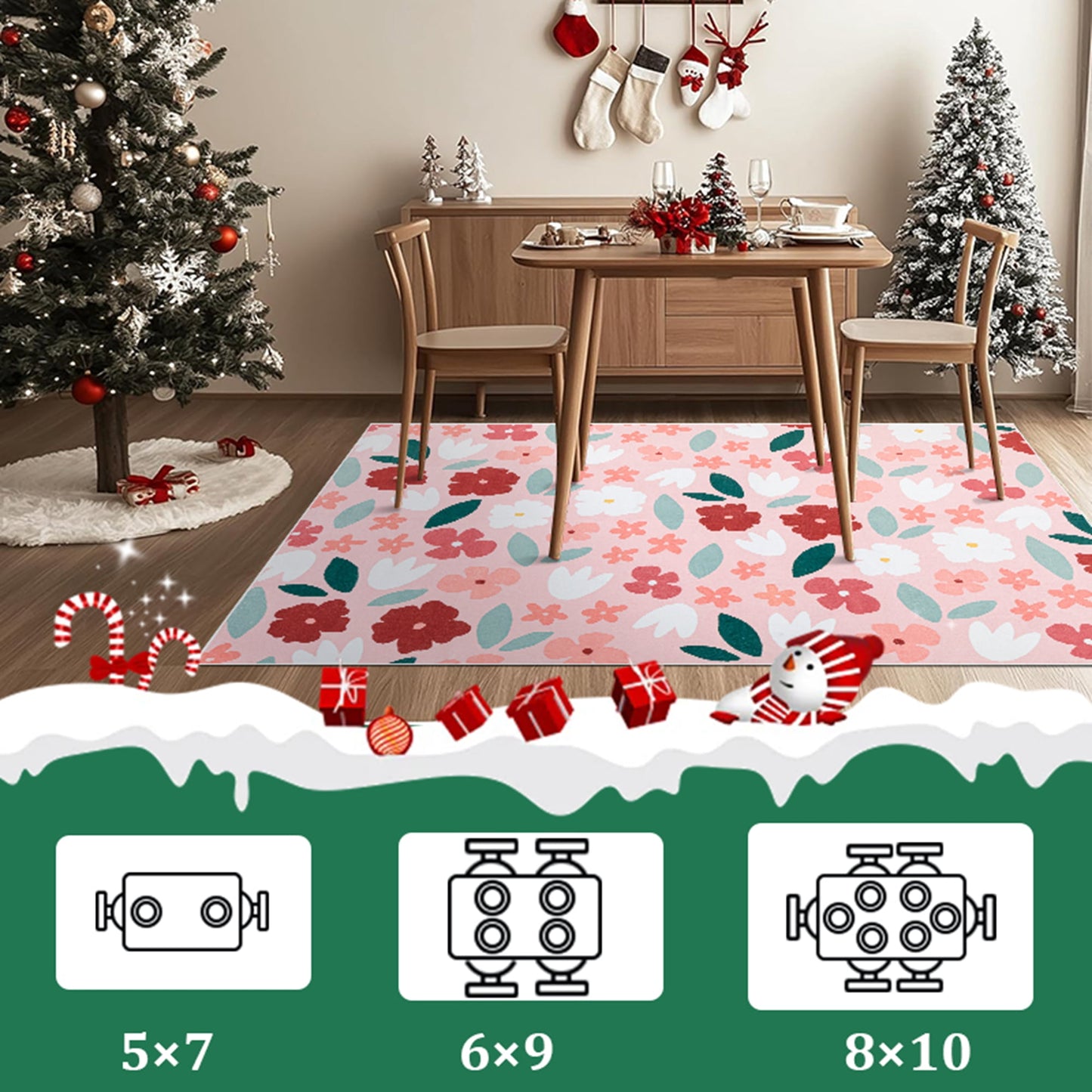 CHAKME 5'x7'Area Rugs Washable Non Slip Floral Carpets Living Room Bedroom Kitchen Office Large Rugs Cottage Farmhouse Dining Room Oriental Flower Rugs, Pink