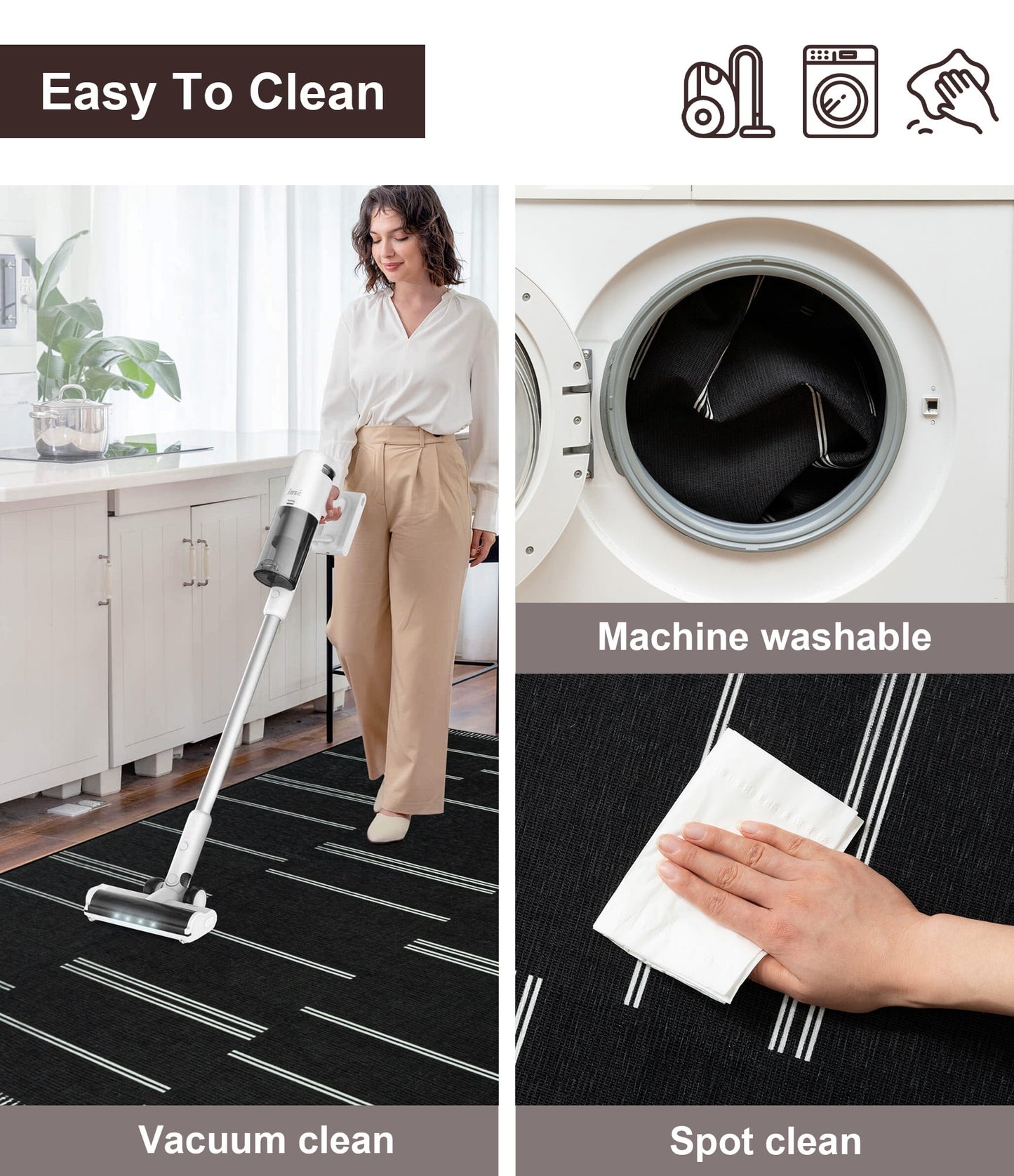 CHAKME Hardwood Floor Office Chair Mat, Non Slip Washable Floor Protector Desk Chair, 48in x 72in, Black White Striped