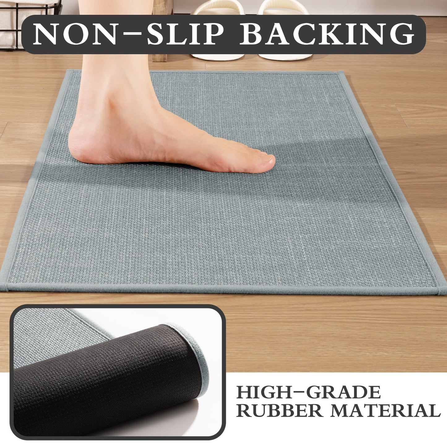 CHAKME 2 Piece Thin Bathroom Rug Set Non Slip Super Absorbent Quick Dry Machine Washable Bath Mat Rubber Backing, 17inx24in+17inx47in LIGHT GRAY