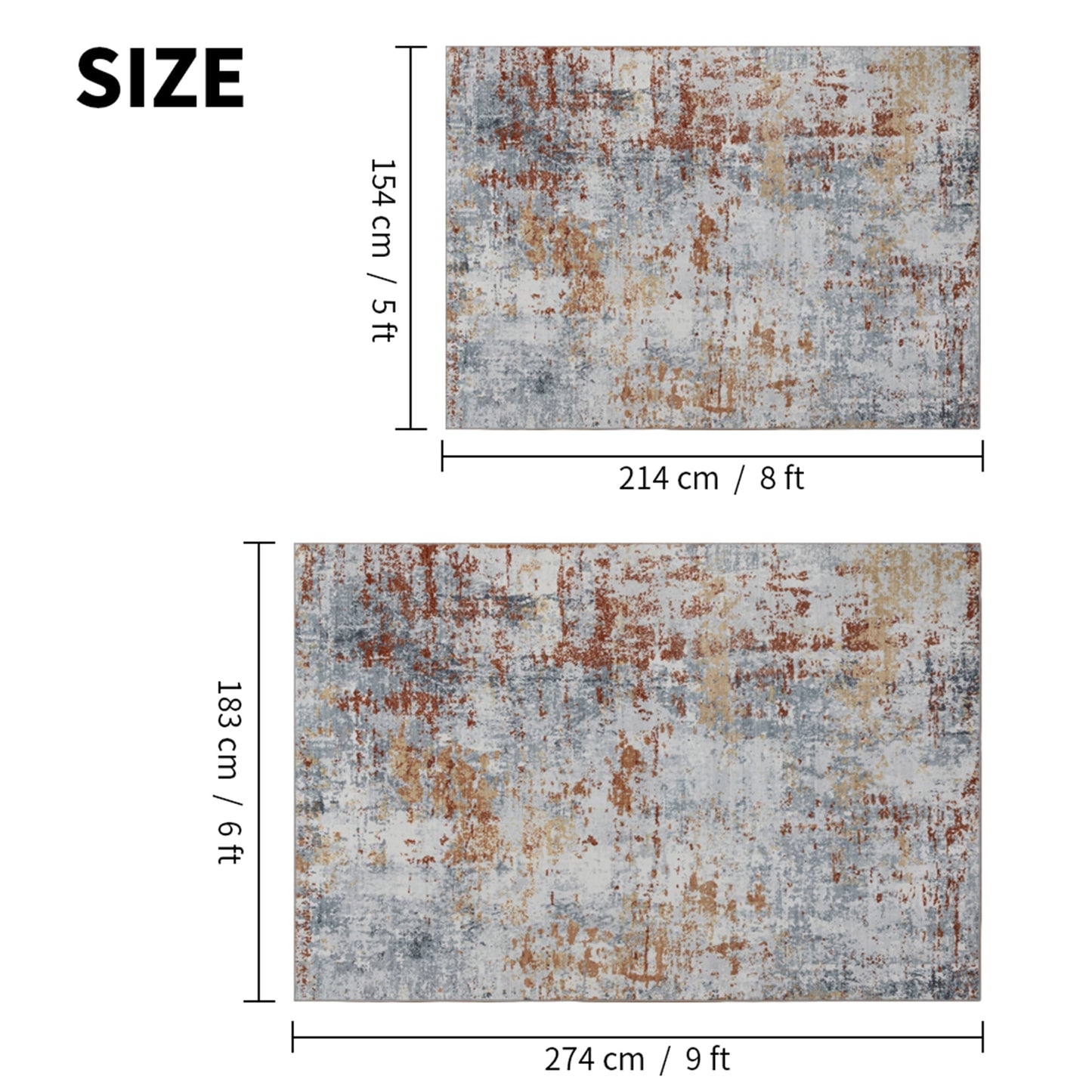 CHAKME 5'x7' Abstract Area Rugs Machine Washable Non Slip Modern Distressed Blue Grey Rust Living Room Bedroom Dining Room Office Kitchen Soft Indoor Carpet