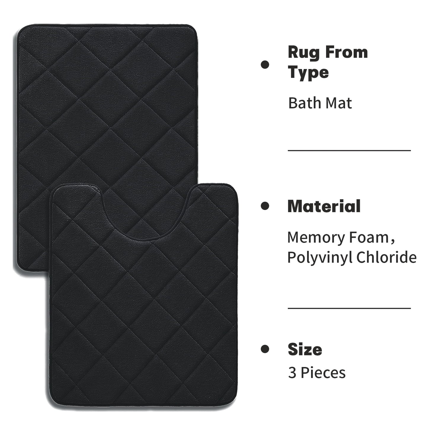 CHAKME Memory Foam Bath Mat Set Non Slip Super Absorbent Machine Washable U Shape Toilet Rug 24inx20in/24inx16in Bathroom Floor,Rustic Lattice black
