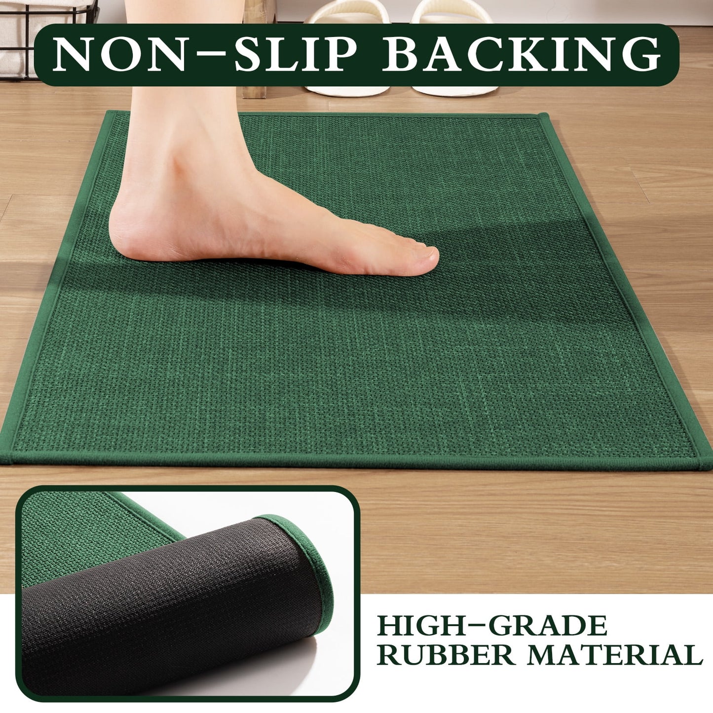 CHAKME 5 Pcs Bathroom Rug Set Thin Non Slip Washable Quick Dry Absorbent Bath Mat Rubber Backing Shower Tub Floor Toilet Rugs GREEN