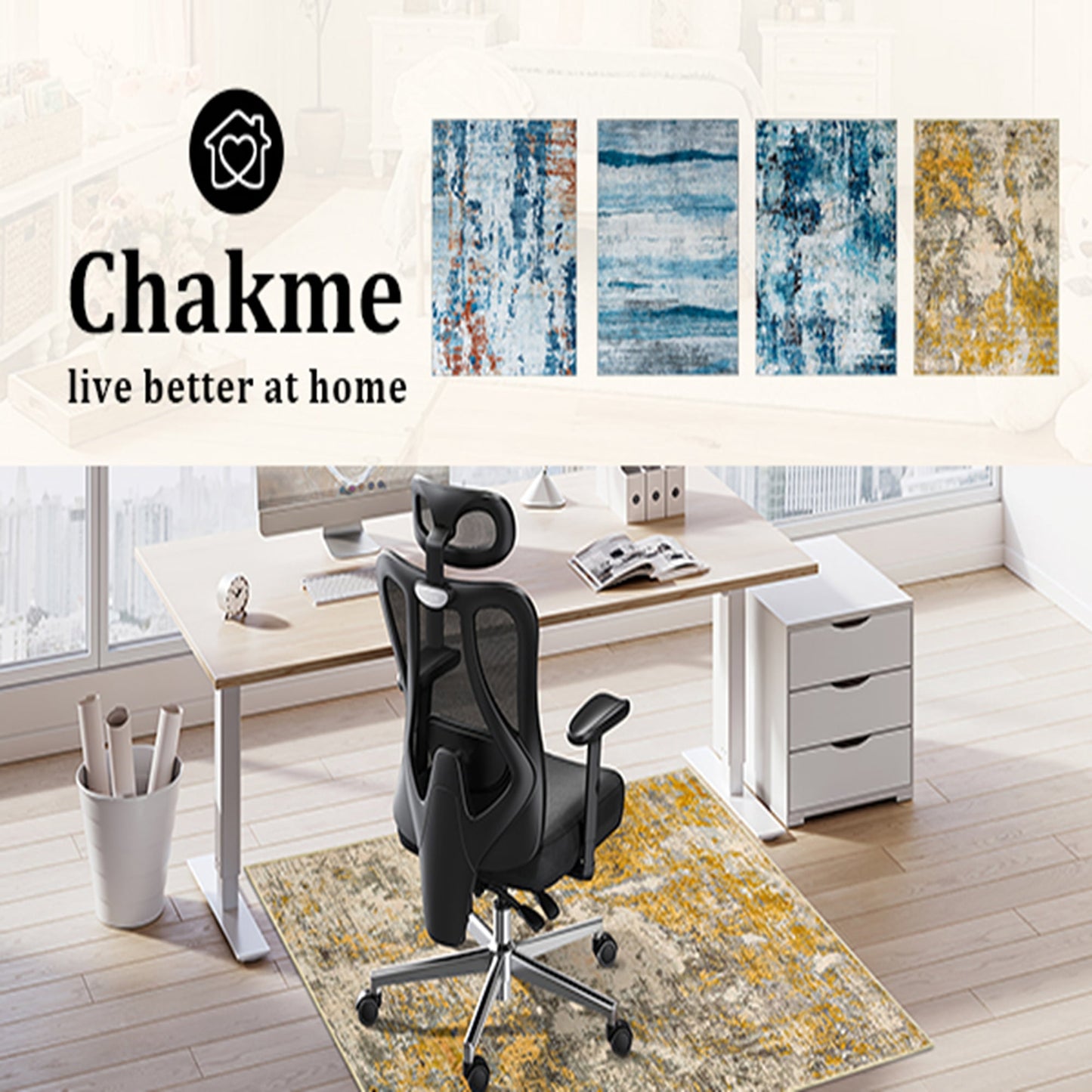 CHAKME 8'x10' Abstract Area Rugs Machine Washable Non Slip Distressed Farmhouse Living Room Bedroom Dining Room Office Neutral Beige Brown Vintage Floor Carpet