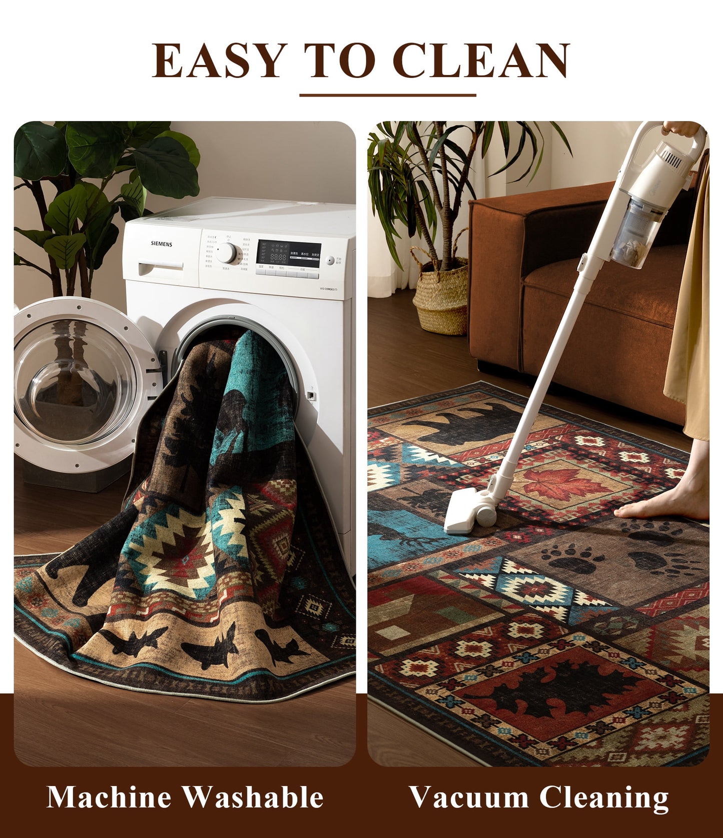 CHAKME 2'x8' Rustic Cabin Lodge Area Rug Machine Washable Non Slip Bear Deer Southwestern Pattern Low Pile Floor Mat Living Room Bedroom