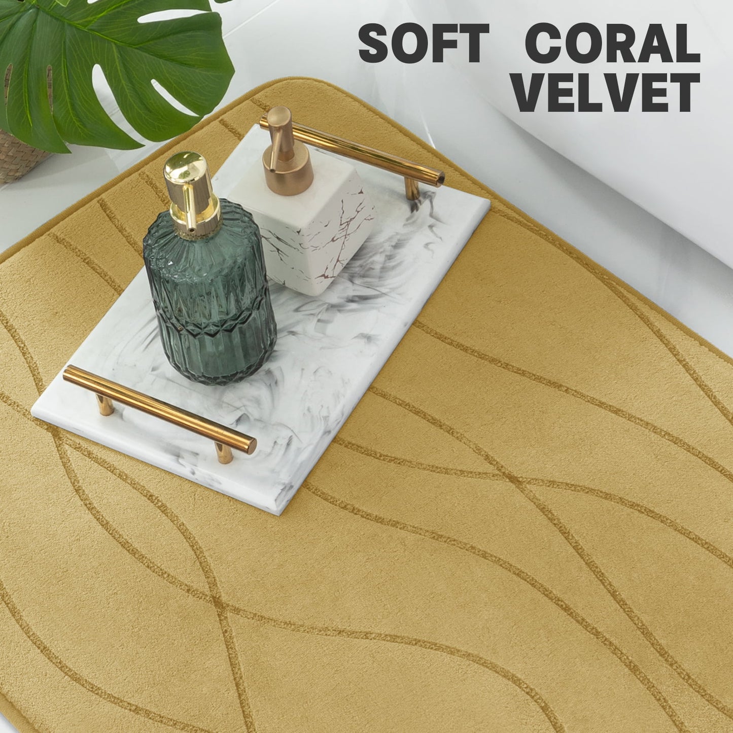 CHAKME Set of 3 Absorbent Memory Foam Bath Mat Set Bathroom Rugs, Ocean Ripple coffee, Large 20inx32in, Small 17inx24in, Contour 24inx20in