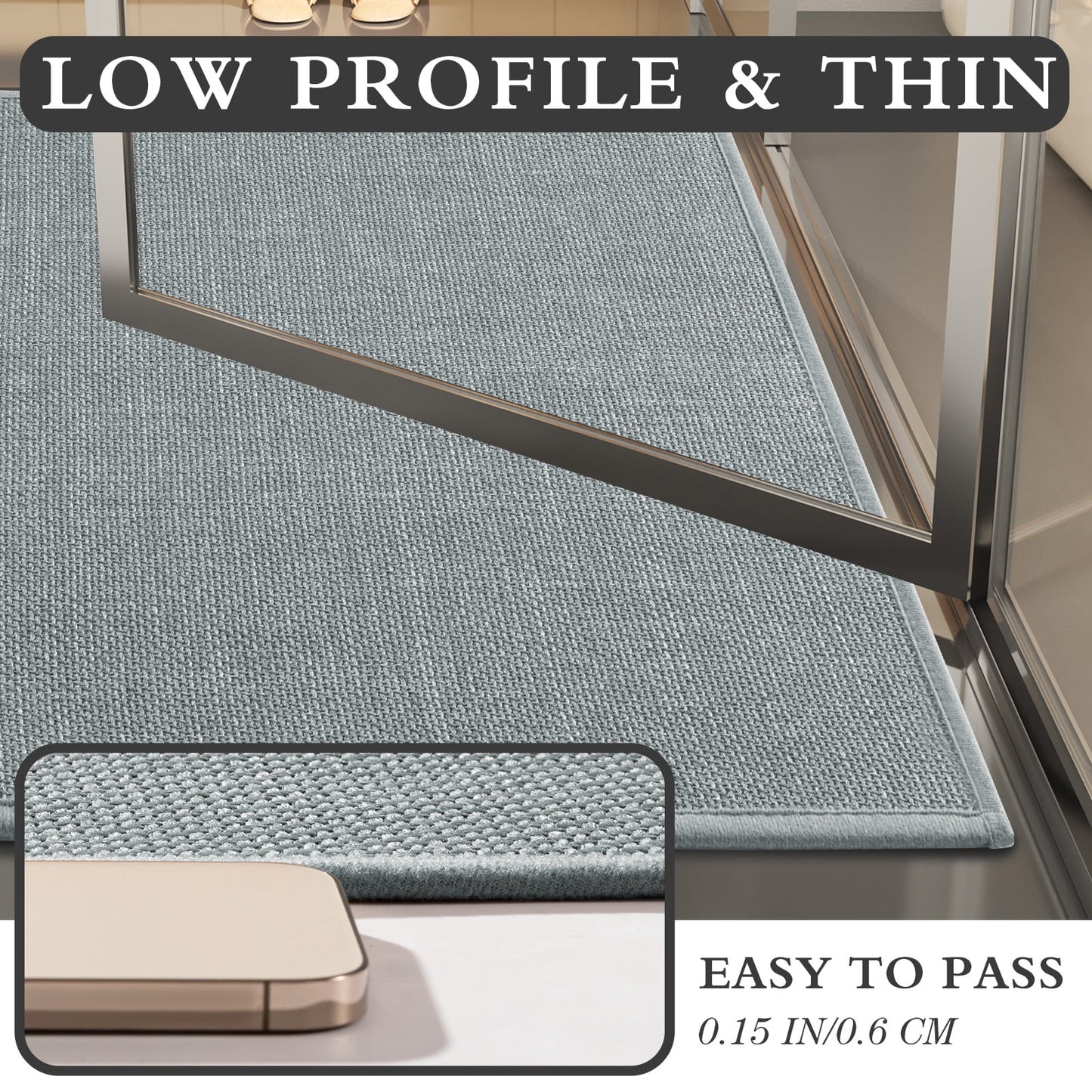 CHAKME 2 Piece Thin Bathroom Rug Set Non Slip Super Absorbent Quick Dry Machine Washable Bath Mat Rubber Backing, 17inx24in+17inx47in LIGHT GRAY
