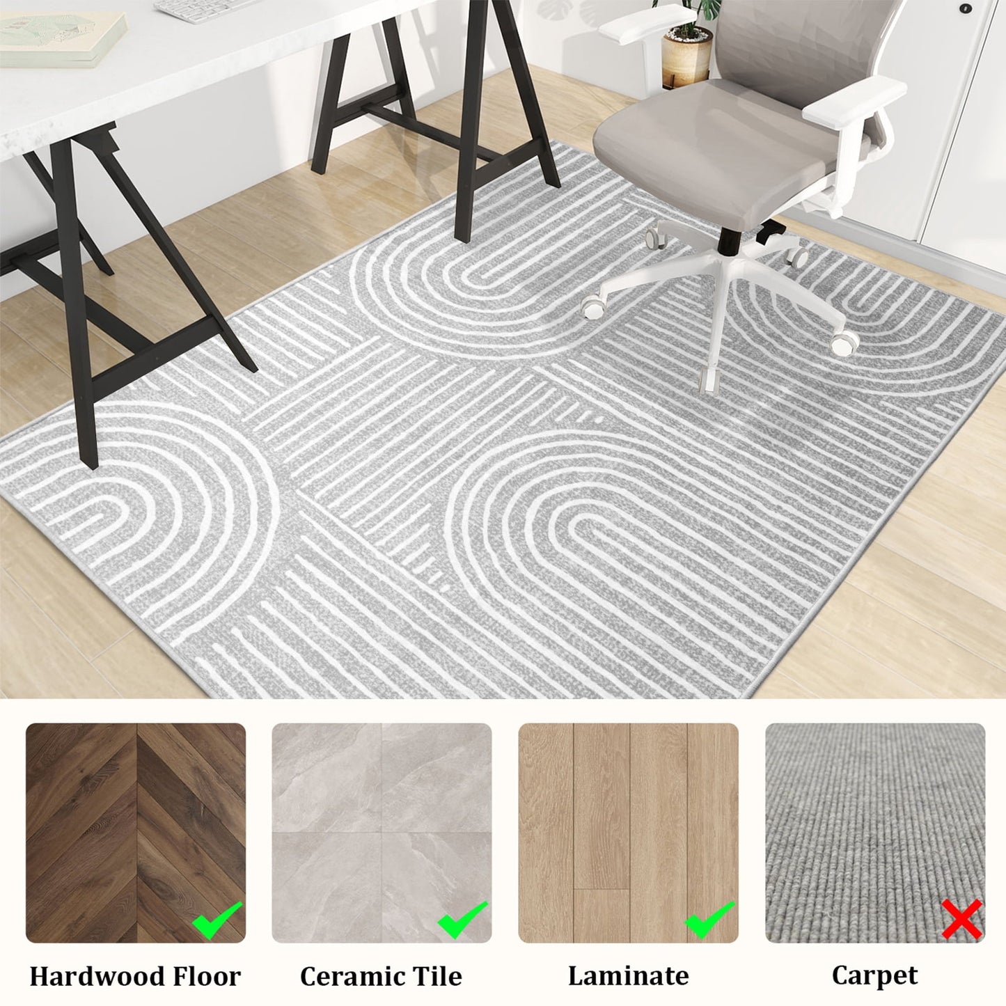 CHAKME Gray Wave Chair Mat Hardwood Floor 36 x 48 Non Slip Washable Office Chair Mat Desk Chair Floor Protector