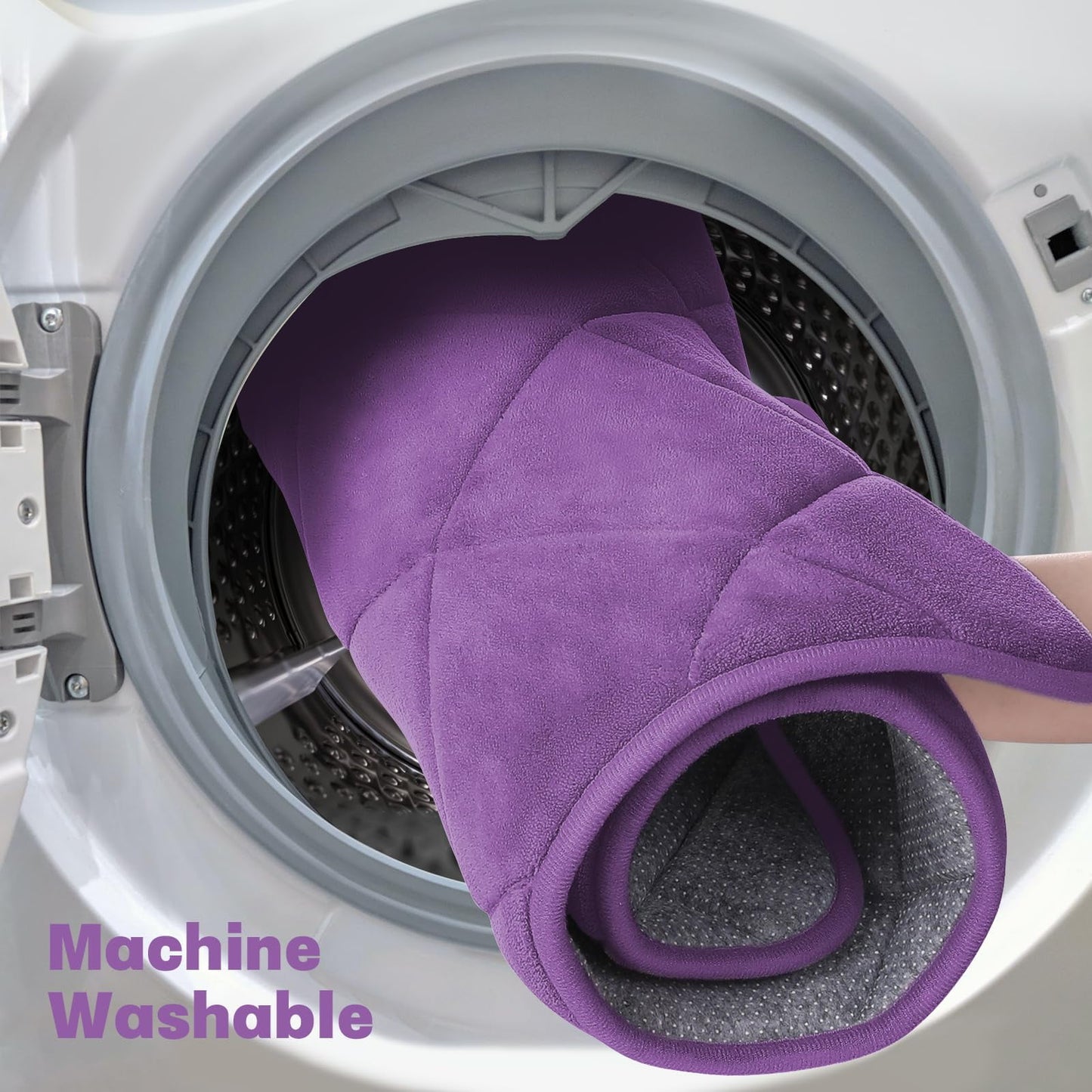 CHAKME Non Slip Machine Washable 5 Piece Bath Rug Set Memory Foam Ultra Absorbent Large 20inx46in & 32inx20in Long 24inx17in Small 18inx16in U Shape Contour 24inx20in Bathroom Mat Rustic Lattice purple