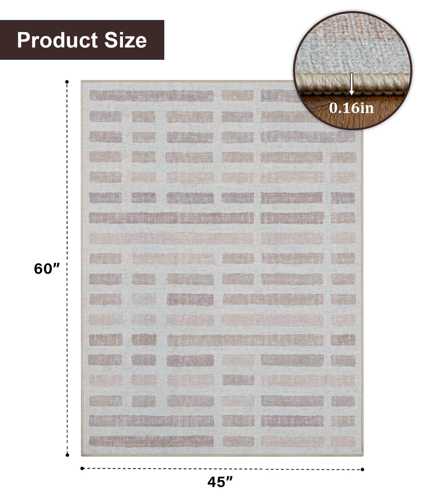 CHAKME 4' X 5' Beige Block Office Chair Mat Hardwood Floor Desk Chair Mat Anti Slip Floor Protector Under Desk Low Pile Office Rug Home