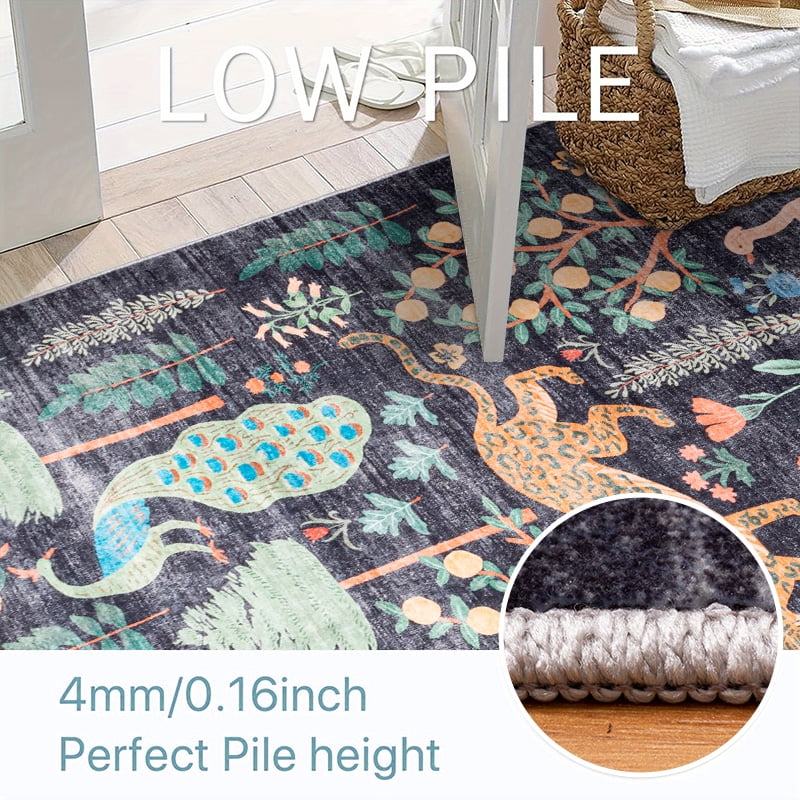 CHAKME 8'x10' Jungle Safari Wild Animal Area Rug Machine Washable Non Slip Leopard Bird Botanical Plant Low Pile Floor Carpet Living Room Dining Room Bedroom