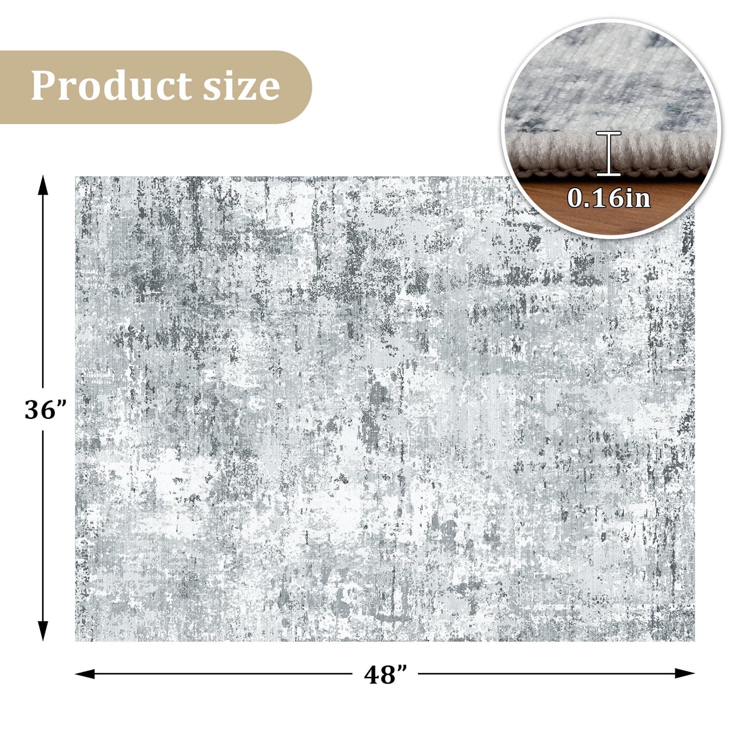 CHAKME Abstract Office Chair Mat 3'x4' Non Slip Washable Easy Glide Carpet Protector Hardwood Floor Modern Grey White Distressed Desk Chair Rug