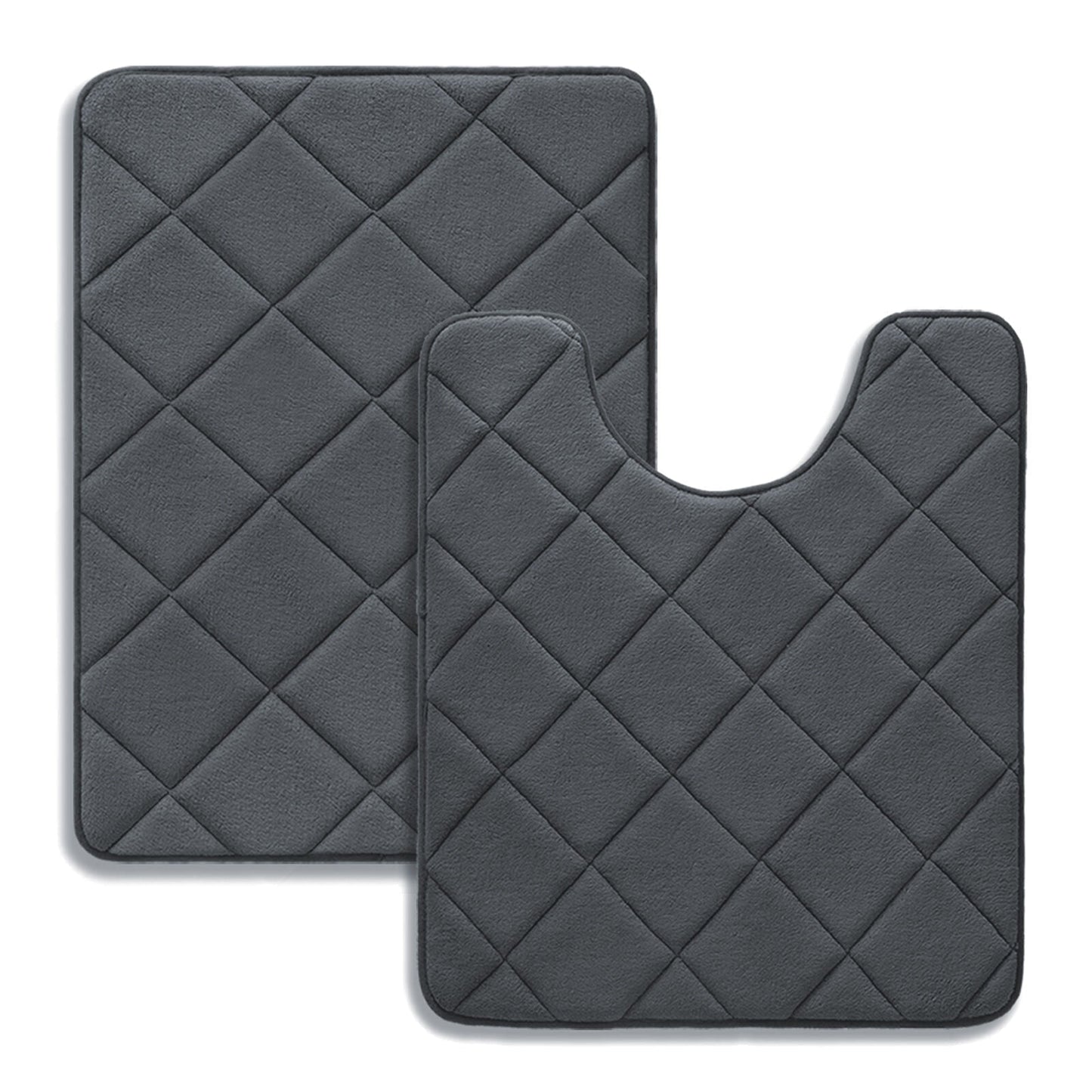 CHAKME Memory Foam Bath Mat Set Non Slip Super Absorbent Machine Washable U Shape Toilet Rug 24inx20in/24inx16in Bathroom Floor,Rustic Lattice Dark gray