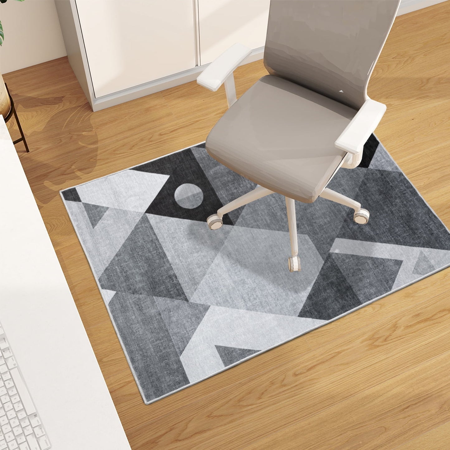 CHAKME Geometric Triangle Office Chair Mat 3'x4' Non Slip Washable Easy Glide Carpet Protector Hardwood Floor Grey White Modern Desk Chair Rug