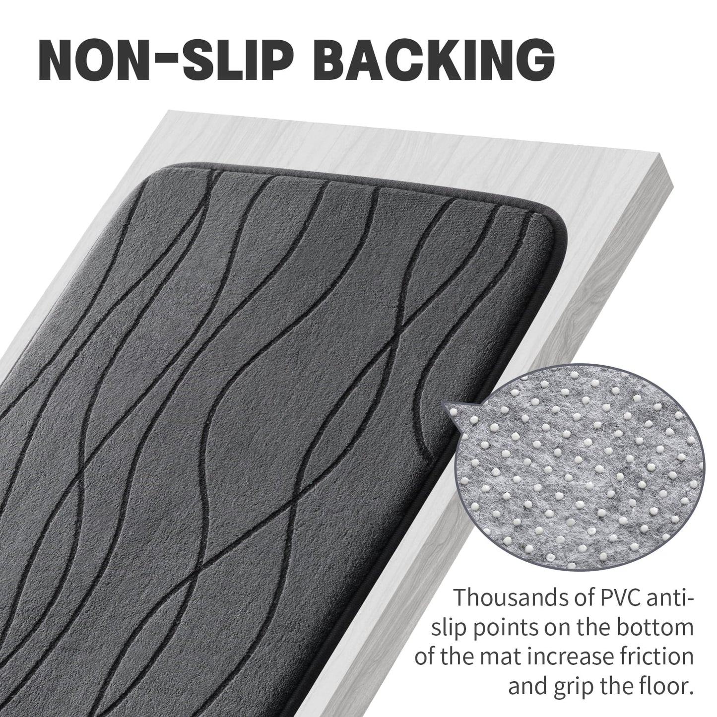 CHAKME 5 Piece Bathroom Rug Set Non Slip Ultra Absorbent Machine Washable Memory Foam Large 20inx46in & 32inx20in Long 24inx17in Small 18inx16in U Shape Contour 24inx20in Toilet Mat Ocean Ripple Dark gray