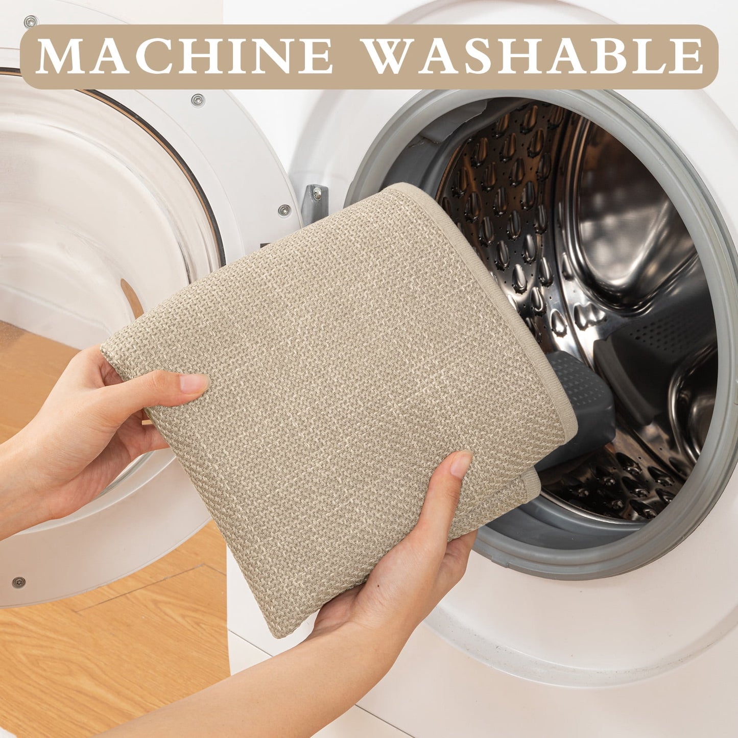 CHAKME 5 Piece Super Absorbent Bathroom Rug Set Non Slip Machine Washable Thin Quick Dry Bath Mat Rubber Backing Shower Floor Toilet Rugs BEIGE