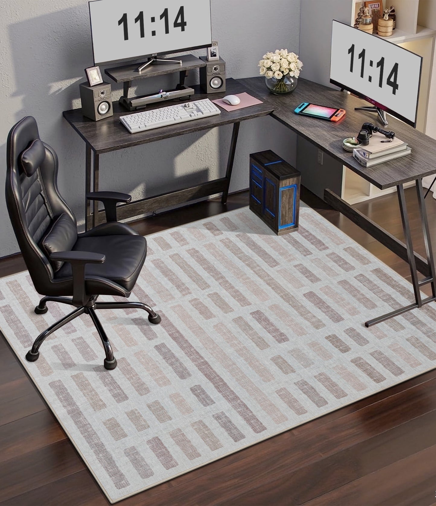 CHAKME 4' X 5' Beige Block Office Chair Mat Hardwood Floor Desk Chair Mat Anti Slip Floor Protector Under Desk Low Pile Office Rug Home