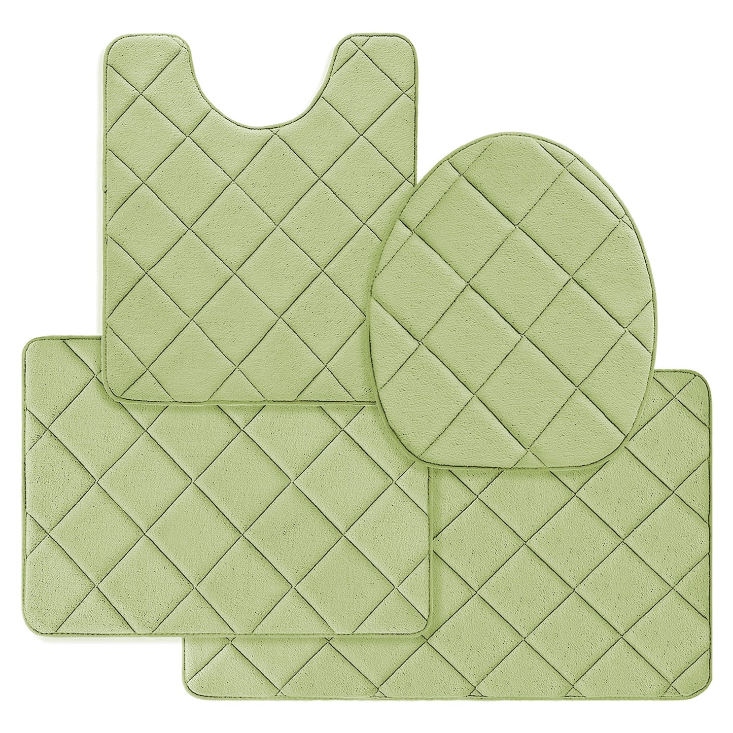 CHAKME 4pcs Bathroom Rugs Set with U-Shaped Mat, Non Slip, Quick Drying, Ultra Soft and Water Absorbent Bath Rug Mat Carpet Machine Washable 20inx32in+17inx24in+U 20inx24in+15inx18in GREEN