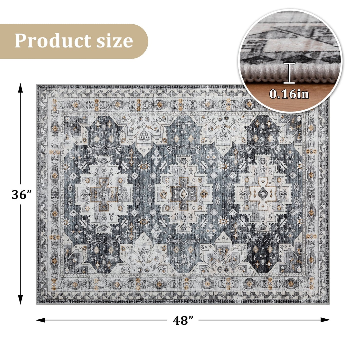 CHAKME Boho Vintage Office Chair Mat 3'x4' Non Slip Washable Easy Glide Carpet Protector Hardwood Floor Oriental Floral Desk Chair Rug