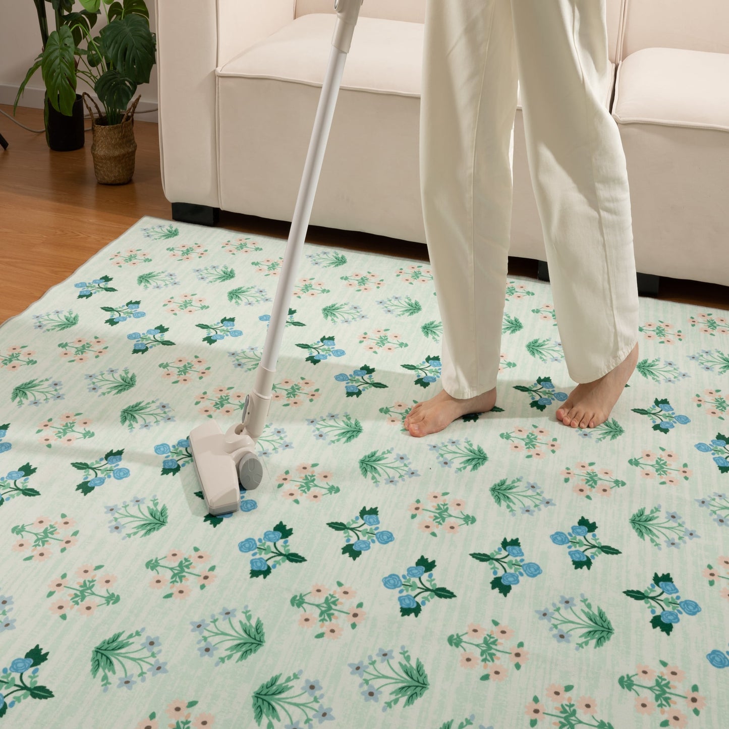 CHAKME 6'x9' Washable Non Slip Area Rug Ultra Soft Floral Carpet Living Room Large Vintage Green American Country Flower Rugs Distressed Retro Farmhouse Floor Mat, Blue Green