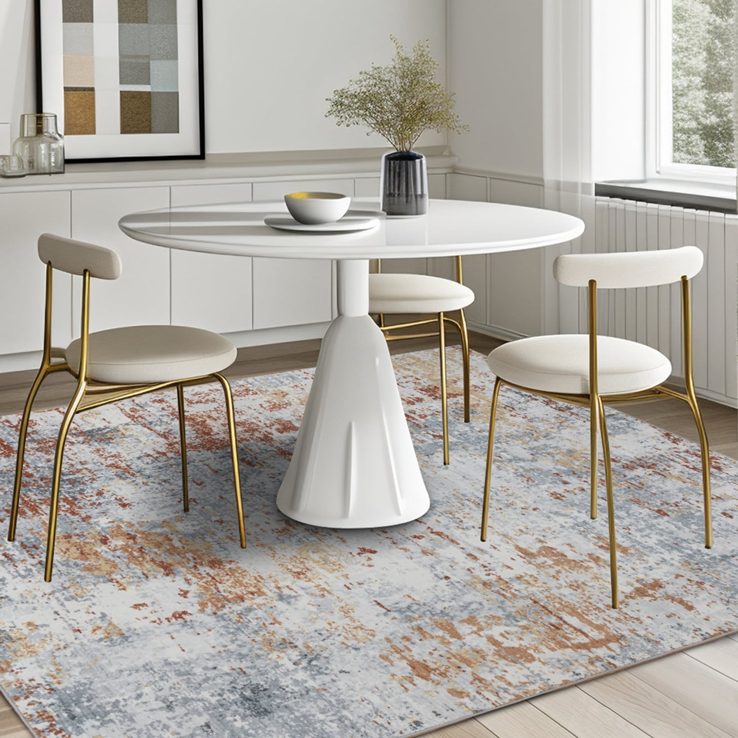 CHAKME 5'x7' Abstract Area Rugs Machine Washable Non Slip Modern Distressed Blue Grey Rust Living Room Bedroom Dining Room Office Kitchen Soft Indoor Carpet