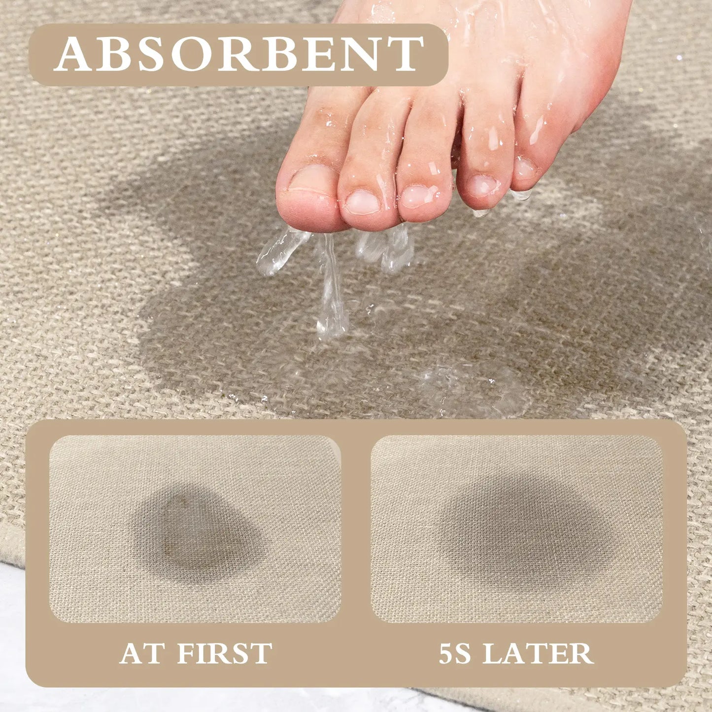 CHAKME 3 Pcs Bathroom Rug Set Thin Non Slip Washable Quick Dry Absorbent U Shaped Toilet Mat Rubber Backing Shower Tub Floor, 17inx24in+17inx32in+U Shape 17.5inx24in BEIGE