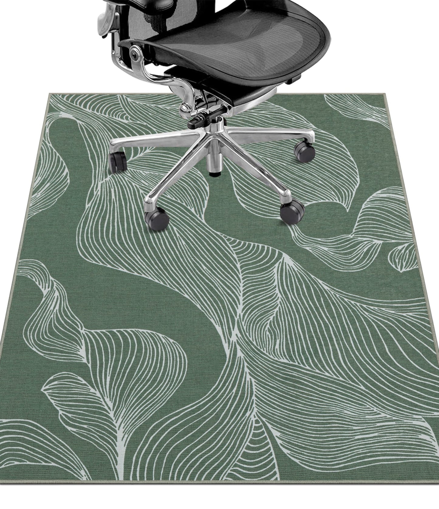 CHAKME Sage Green Leaf Office Chair Mat 3'x4' Non Slip Washable Easy Glide Carpet Protector Hardwood Floor Botanical Line Art Desk Chair Rug