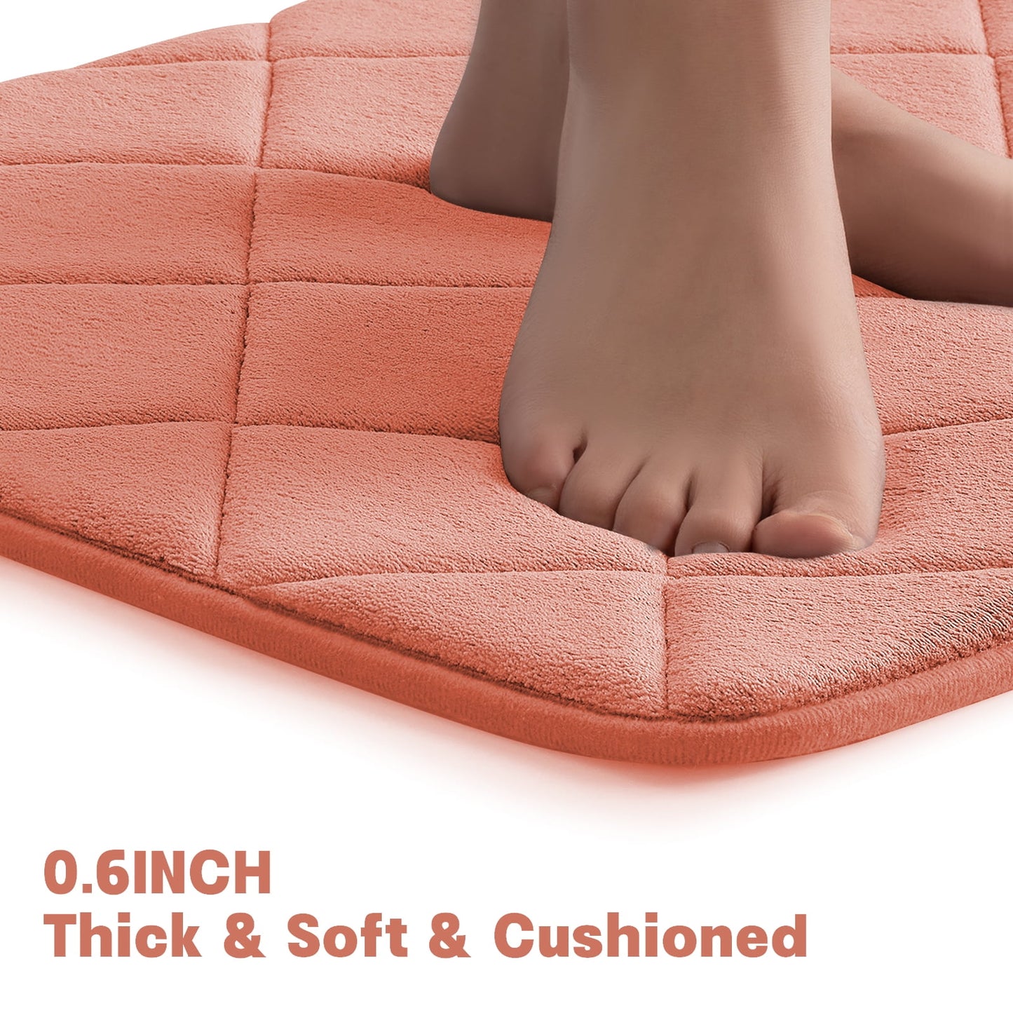 CHAKME Non Slip Machine Washable 5 Piece Bath Rug Set Memory Foam Ultra Absorbent Large 20inx46in & 32inx20in Long 24inx17in Small 18inx16in U Shape Contour 24inx20in Bathroom Mat Rustic Lattice orange