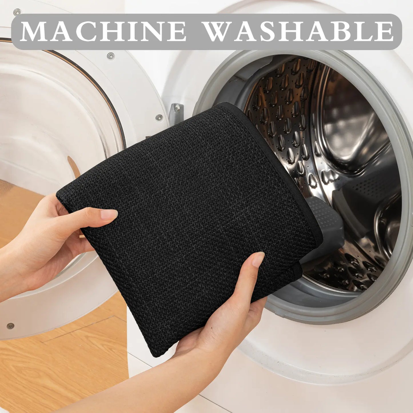 CHAKME 3 Piece Thin Bathroom Rug Set Non Slip Super Absorbent Quick Dry Machine Washable U Shape Bath Mat Rubber Backing, 17inx24in+17inx32in+U Shape 17.5inx24in BLACK
