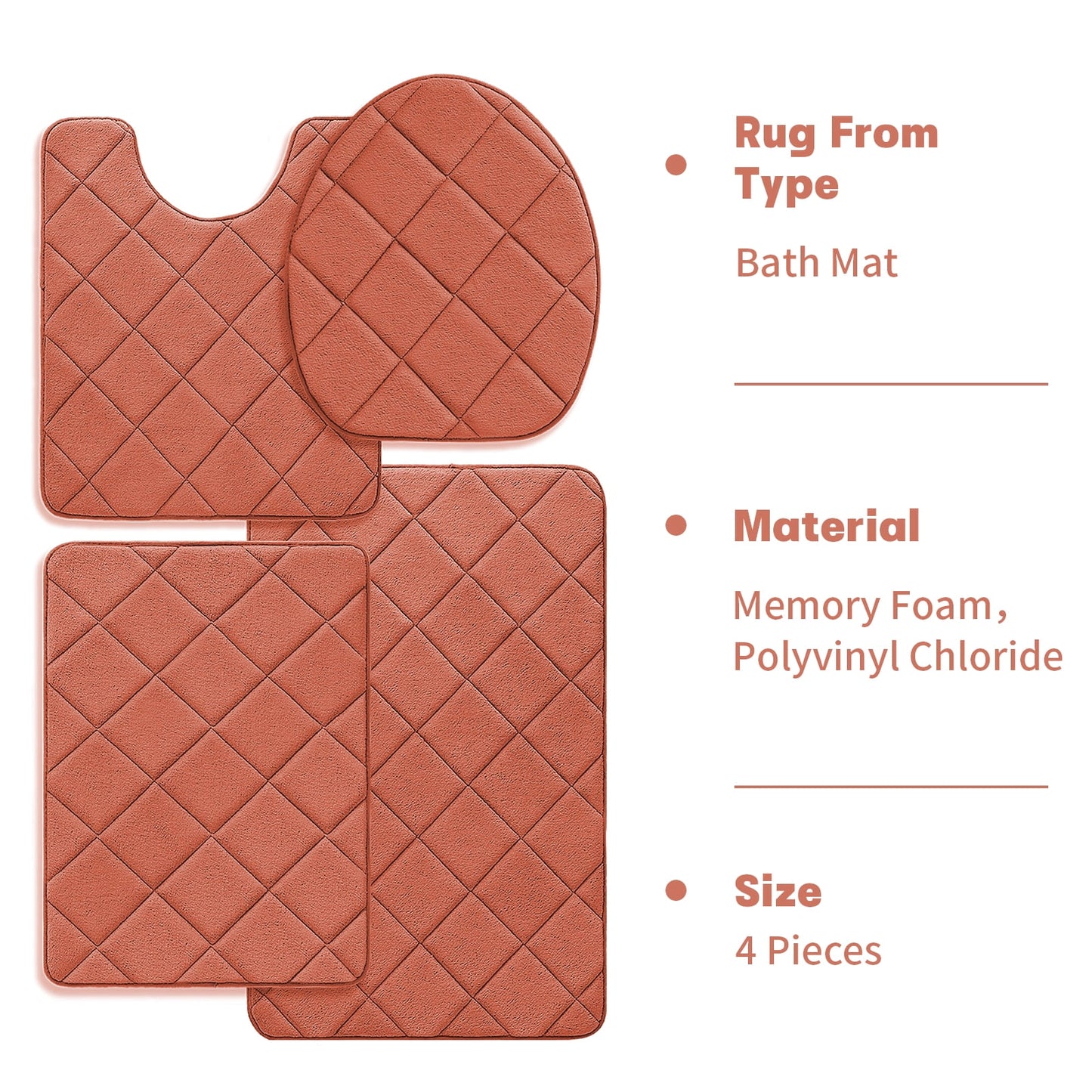 CHAKME 4pcs Bathroom Rugs Set with U-Shaped Mat, Non Slip, Quick Drying, Ultra Soft and Water Absorbent Bath Rug Mat Carpet Machine Washable 20inx32in+17inx24in+U 20inx24in+15inx18in ORANGE