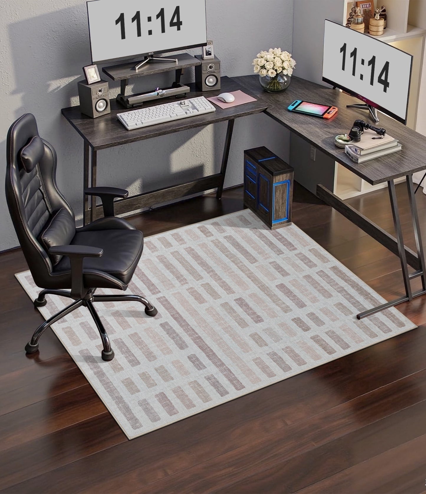 CHAKME Beige Block Chair Mat Hardwood Floor 36 x 48 Non Slip Washable Office Chair Mat Desk Chair Floor Protector